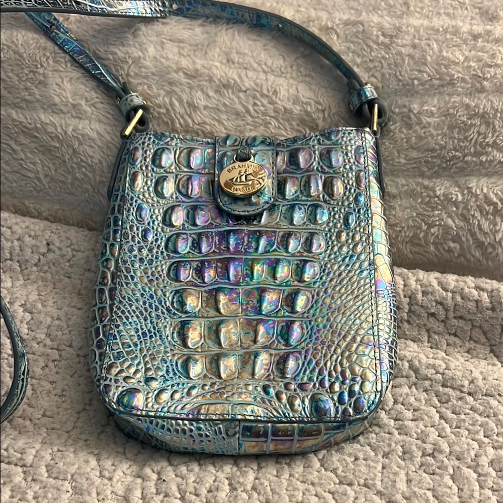 Iridescent Crocodile Embossed Shoulder Bag